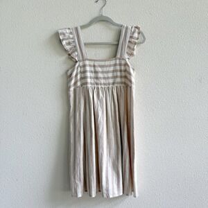 Draper James Striped Dress Women XS Tan Excellent Ruffle Linen Cotton Mini